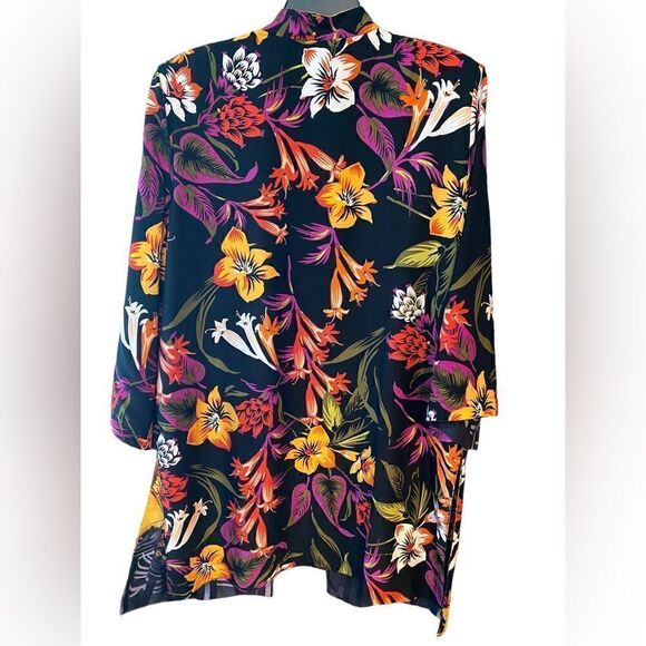 Japanese Designed Reversible Black Yellow Floral Glamorous Kimono Duster Jacket - Picture 2 of 9